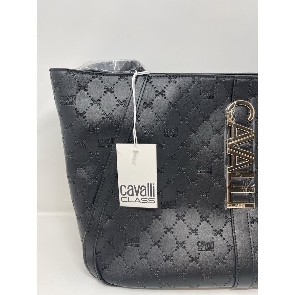NEW Cavalli Class Sandra Shopper Tote Bag Black Onyx Logo Medium NWT $118 MSRP - Picture 3 of 13